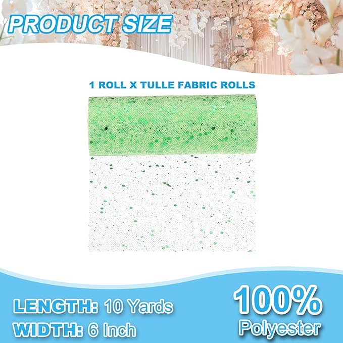 PATIKIL Tulle Fabric Rolls, 6 Inch by 10 Yards Fabric Spool Tulle Sparkling Ribbon Netting Sequin for DIY Tutu Skirts Crafts Wedding Party Decorations, Light Green