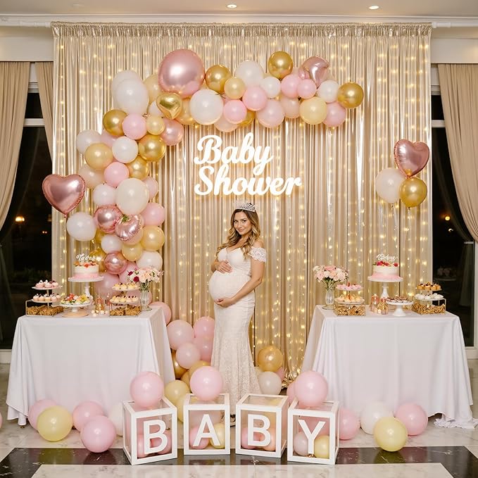 20x10 Champagne Sequin Backdrop Curtain with Lights-Wrinkle Free Thick Glitter Backdrop Drapes for Wedding Parties Events Halloween Decor-4 Panels 5×10ft Shimmer Photo Booth Background for Photography
