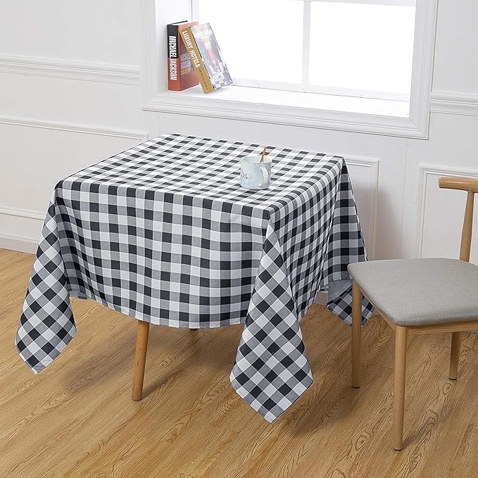 Biscaynebay Fabric Square Tablecloths 60x60 Inch, Black/Grey Scottish Plaid Table Cloth Small Card Folding Table Covers Water Resistant for Dining, Kitchen, Wedding and Parties, etc Machine Washable