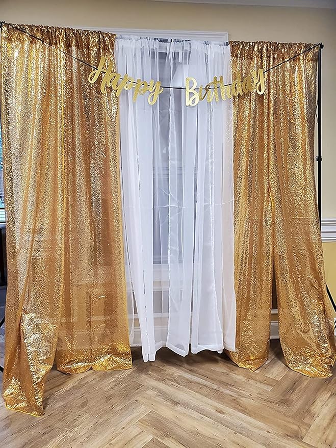 Gold Sequin Backdrop Curtains 2 Panels 4FTx8FT Glitter Gold Photo Backdrop Drapes Party Wedding Baby Shower Curtain Sparkle Photography Background