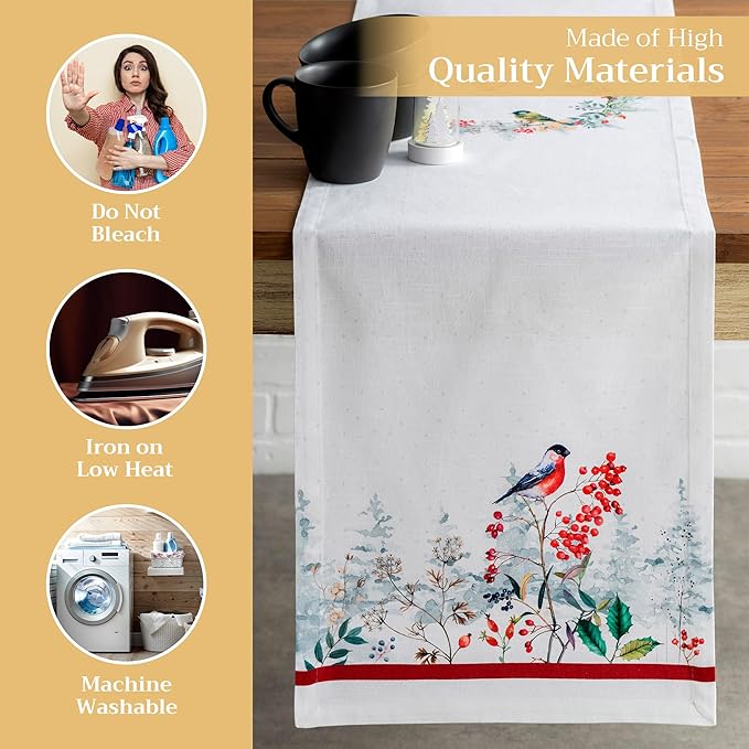 Maison d' Hermine Table Runner 100% Cotton Single Layer Table Runners 108 inches Long for Thanksgiving Christmas Decorations Home Kitchen Dining Party Wedding (Morzine, 14.5" x 108")
