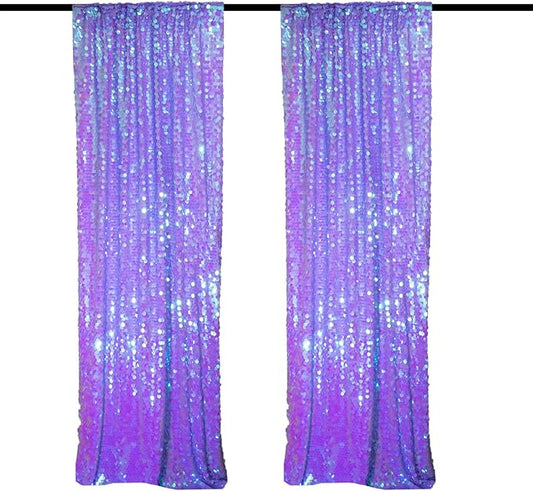 JYFLZQ Lavender Payette Sequin Backdrop Curtains 4ft x 8ft 2 Panels Purple Shimmer Backdrop Big Sequin Background Drapes Thick Glitter Photo Booth Backdrops for Girls Parties