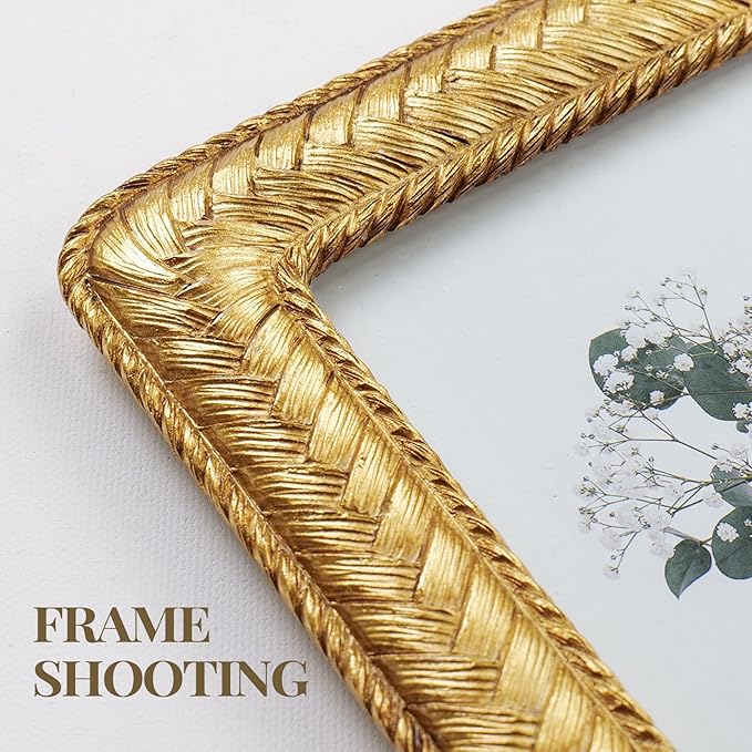 Cuspin 5x7 Gold Picture Frame, Ornate Decorative Rattan Resin Photo Frame, Gold Frames Braided Design for Tabletop Display or Wall Hanging, Elegant Home Decor
