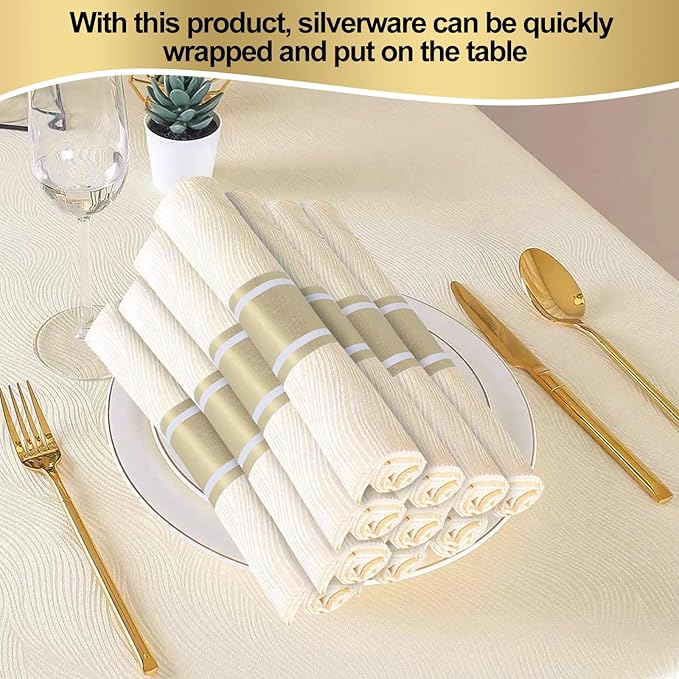Germiwipe Gold Napkin Band,Paper Napkin Rings Self Adhesive,200PCS Silverware Wraps Bands,Table Setting Wedding Event Party Supply NB-015