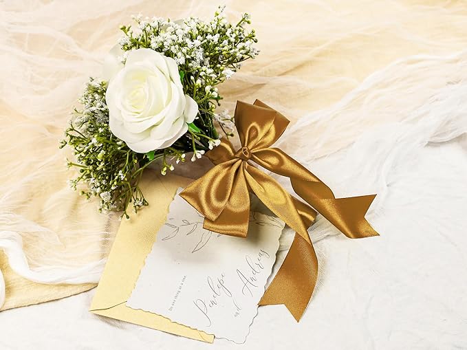 Gold Satin Ribbon 1-1/2 inch X Continuous 100 Yards, Single Face Polyester Ribbon Perfect for Gift Wrapping, Flower Bouquet, Wedding Decor, Crafts, Bow Making, Sewing and More