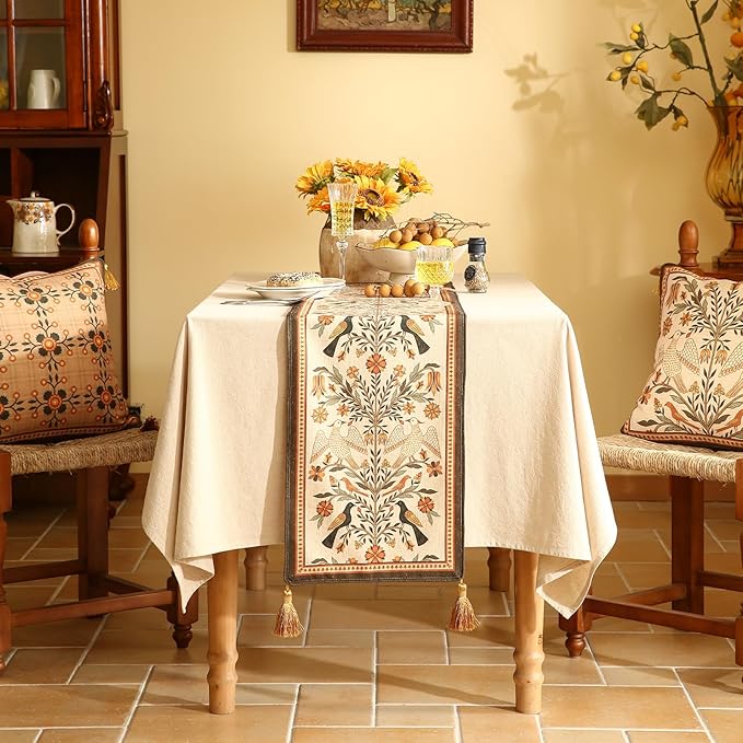 Decorative Linen Table Runner 71 Inches Long,Floral Print Rustic Runner for Table Decor Tabletop Table Runners for Kitchen,Dining,Tea Party,Home,Christmas,12"*71"