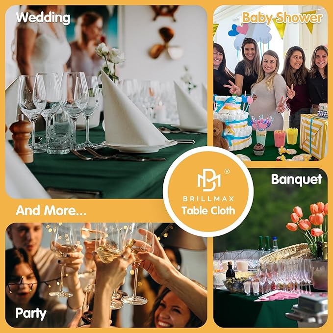 BRILLMAX 8 Pack Hunter Green Tablecloths for 8 Foot Rectangle Tables 60 x 126 Inch - 8ft Rectangular Bulk Linen Polyester Fabric Washable Cloth Cover for Wedding Reception Banquet Birthday Party
