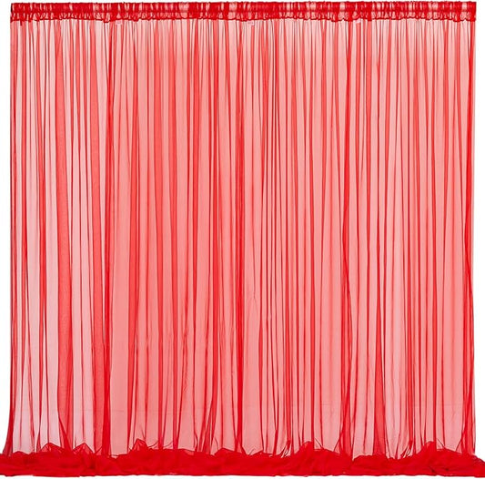 10x10 Red Tulle Backdrop Curtains for Parties, Sheer Backdrop Curtain Wedding Photo Background Drapes for Baby Shower Photography Birthday Party