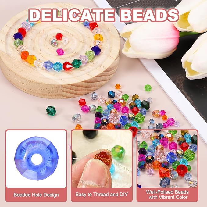 PATIKIL 1000pcs 3mm Bicone Glass Crystal Beads, Faceted Glass Spacer Beads with Box for Jewelry Making Bracelet Necklace Earrings DIY Suncatcher Craft, Blue AB