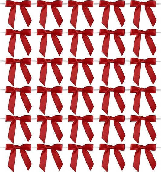 AIMUDI Red Bows 2.5" Satin Bow for Gift Wrapping Twist Tie Bows for Wedding Favors Candy Apples Party Valentine's Day Christmas Decorations - 50 Counts