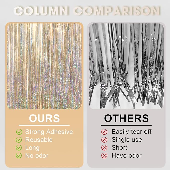 3 Pack 3.3 x 6.6 ft Champagne Foil Fringe Backdrop, Tinsel Streamers Party Decorations, Fringe Backdrop for Birthday, Photo Booth Props for Bachelorette, New Years Eve Party Supplies