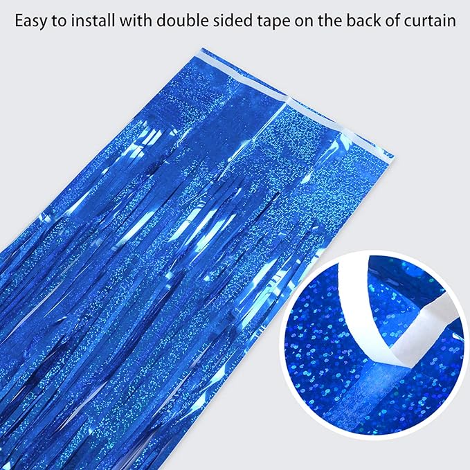 Melsan 2 Pack 3.2 ft x 8.2 ft Tinsel Foil Fringe Curtains Backdrop, Sparkle Metallic Tinsel Foil Curtains for 4th of July Independence Day Patriotic Decorations Party Photo Booth Props, Navy