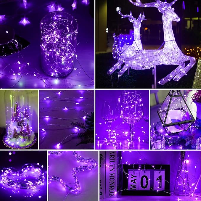 pozzolanas 24 Pack Purple Battery Operated String Lights - 7ft Waterproof Fairy Lights with 20 LEDs for Home, Mason Jar, Party, Wedding, Halloween, Christmas Decorations