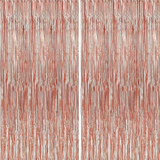 Crosize 8 Pack 3.3 x 9.9 ft Rose Gold Foil Fringe Curtains Party Decorations, Rose Gold Tinsel Curtain Backdrop for Parties, Door Streamers, Glitter Streamer Backdrop for Birthday Decoration