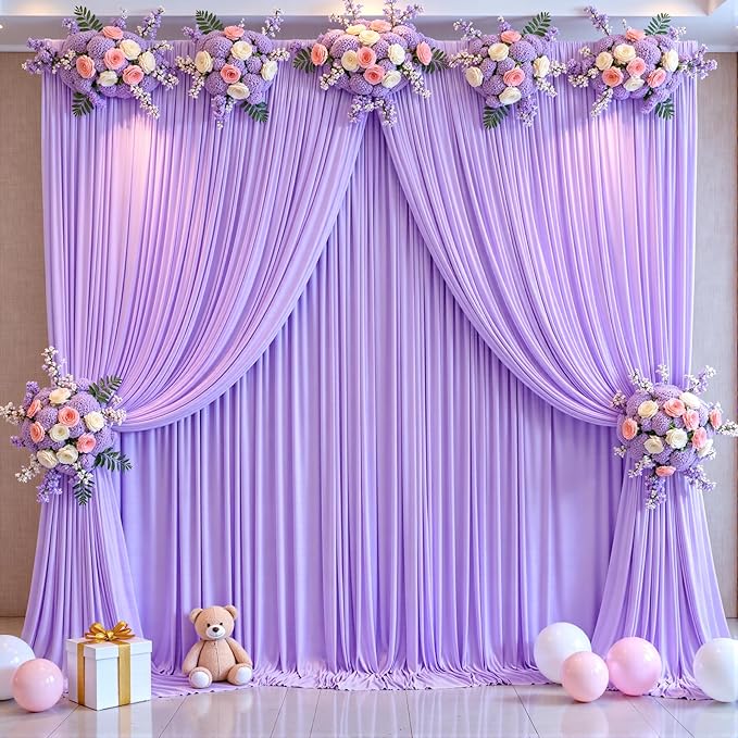 40ft x 12ft Lavender Backdrop Curtains Wrinkle Free Backdrop Curtain for Wedding Parties Lilac Fabric Backdrops Drapes Back Drop Cloth Bridal Shower Stage Curtains Wedding Decorations for Reception