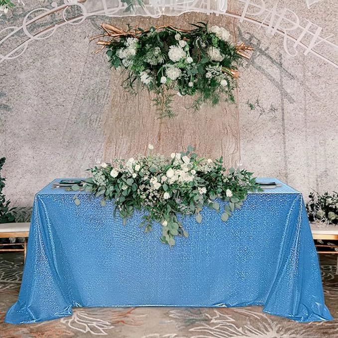 Fitable Sequin Tablecloth for Parties 52x70 Inch - Sparkle Glitter Laser Rectangle Overlay for Independence Day Decoration Ceremony Birthday Holiday Banquet Decor, Blue