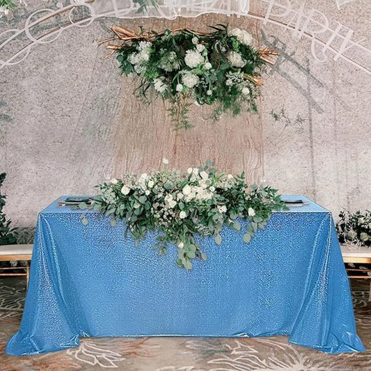 Fitable Sequin Tablecloth for Parties 60x102 Inch - Sparkle Glitter Table Cloth Laser Rectangle Overlay for Wedding Baby Shower Ceremony Birthday Holiday Banquet Decor, Blue