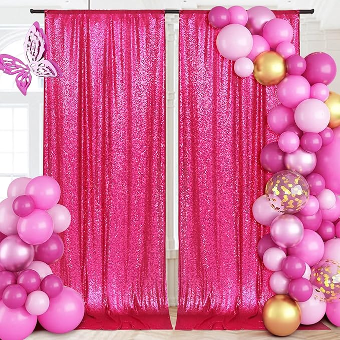 PartyDelight Hot Pink Sequin Backdrop 2 Panels 5FT x 10FT Photography Christmas Back Drop