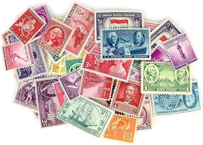 American Coin Treasures 40 U.S. Postage Stamps from The 1910's, 1920's, 1930's and 1940's, Mint State Condition, Various Denominations and Postal Rates, Perforated Edges