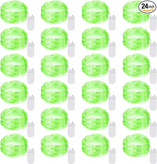 24 Pack LED Fairy Lights Battery Operated 7Ft 20Led Mini String Lights Waterproof Christmas for Mason Jars Bedroom DIY Party Wedding Christmas Decor Green