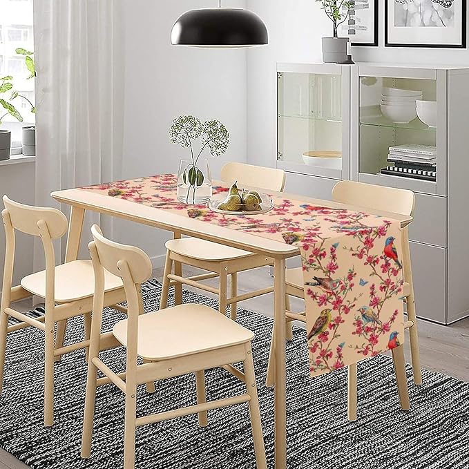 Floral Butterfly Table Runner Seasonal Spring Flower Bird Table Decoration Table Runner for Home Party Decoration 13x70 Inch