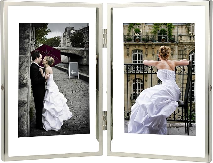 Silver 4x6''Double Floating Frame For Photo Sizes 2x3'',3.5x5'', For Desk/Shelf Display,Gift Choice Photo Frame for Wedding, Christmas,Home or Office Decor