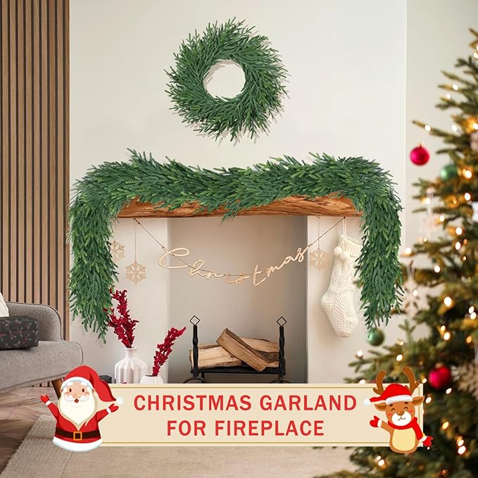 Christmas Cedar Garland for Staircase Real Touch Droopy Bendable Lifelike Faux Xmas Garlands for Decoration Christmas Green Pine Mantle Garland Thanksgiving Table Decorations Outdoor Indoor 6ft