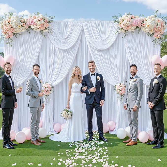 40ft x 12ft White Backdrop Curtains Wrinkle Free Backdrop Curtain for Wedding Parties White Fabric Backdrops Drapes Back Drop Cloth Bridal Shower Stage Curtains Wedding Decorations for Reception