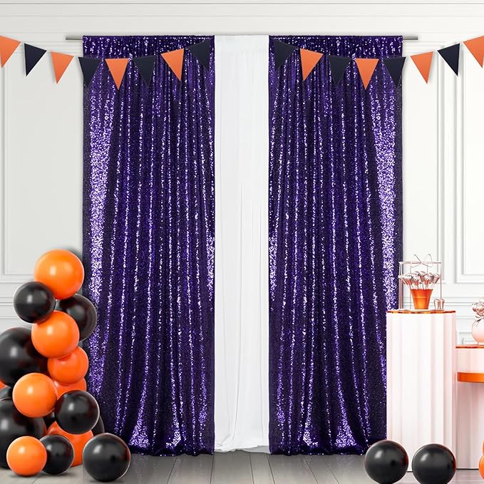 Eternal Beauty Purple Sequin Backdrop Curtains, Halloween Shimmer Back Drop 2Panels-2FTx8FT for Christmas, Party, Birthday, Photography, Wedding, Baby Shower Event Decoration