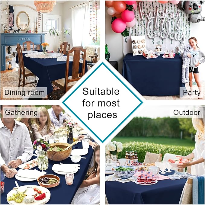 Hiasan Navy Blue Tablecloth for Rectangle Tables - Waterproof and Spillproof Washable Fabric Table Cloth for Dining Room Kitchen Party, 60 x 102 Inch