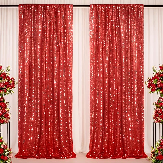 Red Sequin Curtains 2 Packs 3ftx8ft Photo Booths Backdrop for Girl Princess Birthdays Engagement Bachelorette Party Decorations