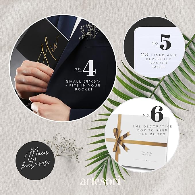 ARTESORI Wedding Vow Book for Her & Him, Soft Touch, Gold Engraving, 28 Lined Pages, Wedding Vow Books His and Hers, Wedding Essentials, Wedding Registry Gifts, His and Hers Gifts [Mint & White]