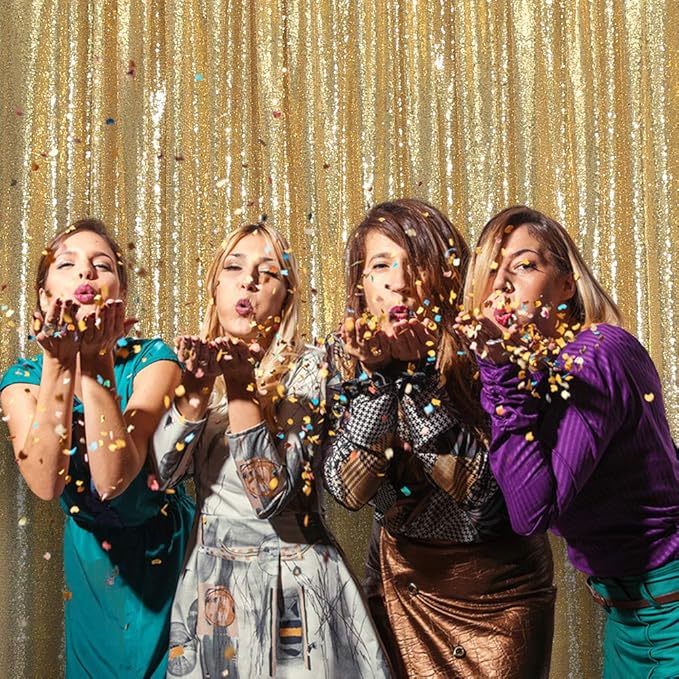 SquarePie Sequin Backdrop 8FT x 8FT Gold Curtain Background for Wedding Party Decoration