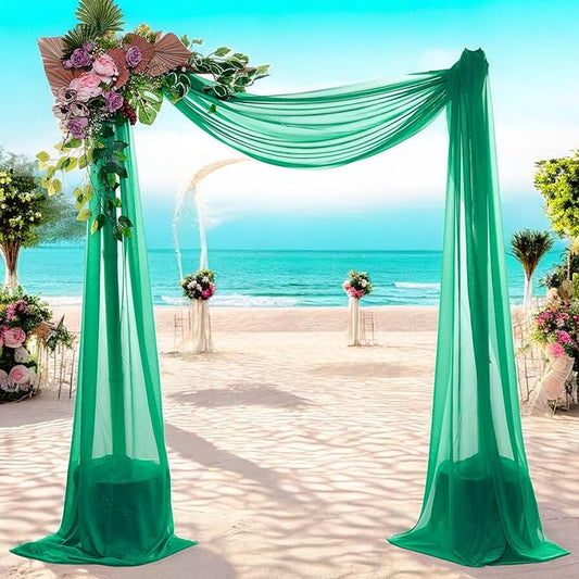 MDS Halloween Chiffon Draping Fabric - 2 Panel, 30" Wide x 100ft Long - Sheer Spooky Arbor & Canopy Drapery for Haunted House Backdrops, Party Ceilings, DIY Costumes & Themed Events - Emerald Green