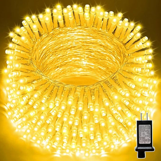 LAMPHOME 66ft Golden Christmas Decorative Mini Lights,200 LED Transparent Wire Fairy Starry String Lights Plug in,11 Lighting Modes, for Indoor Outdoor Xmas Tree Wedding Party Decoration (Yellow)
