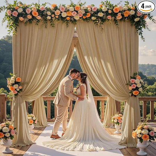 20ft x 15ft Beige Wrinkle Free Backdrop Curtains for Parties,Silky Polyester Fabric Wedding Ceiling Drapes, 4 Panels 15ft Photo Back Drop Drapes for Baby Shower Photography Stage Background Cloth