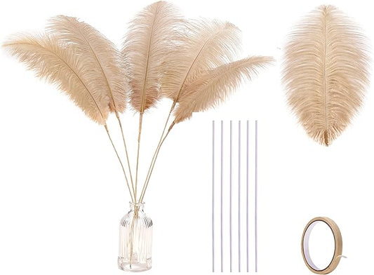 Holmgren Champagne Large Ostrich Feathers - 20pcs Making Kit 22 Inch Boho Feather Decor for Vase, Floral Arrangement, Wedding Party Centerpieces Home Decorations（Champagne）