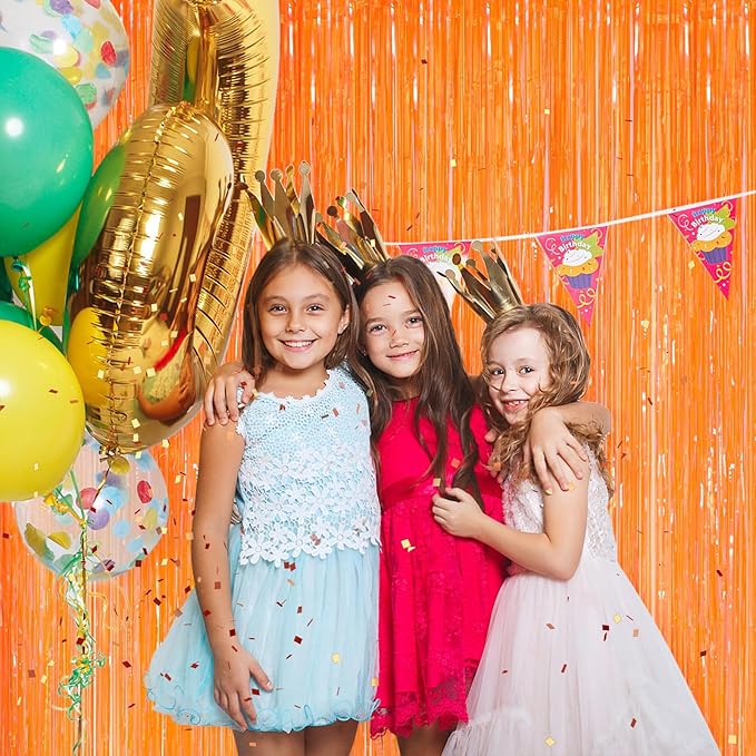 Orange Metallic Tinsel Foil Fringe Curtains, 2 Pack 3.3x8.3 Feet Party Streamer for Birthday Party Decorations, Halloween Decor, Foil Curtain for Bachelorette Party