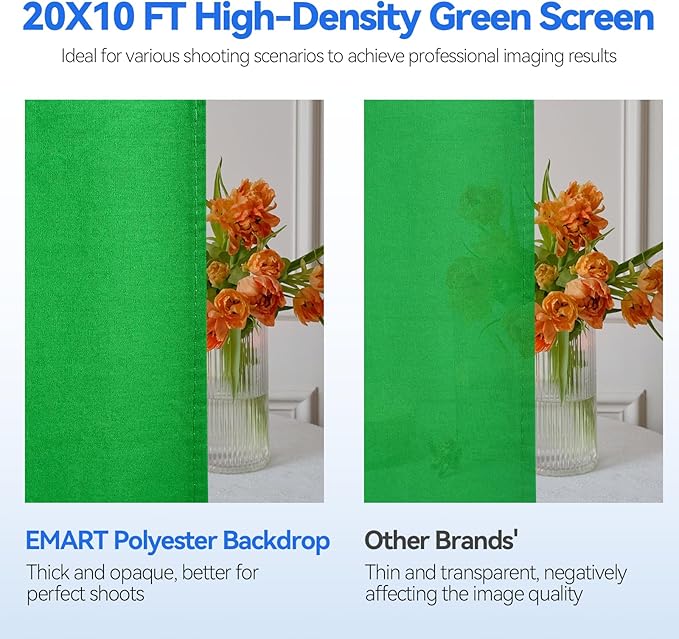 EMART Photo Video Studio 10 x 10ft Green Screen Backdrop Stand Kit, Photography Background Support System with 10 x20ft Muslin Chromakey Curtain for Photography Shooting
