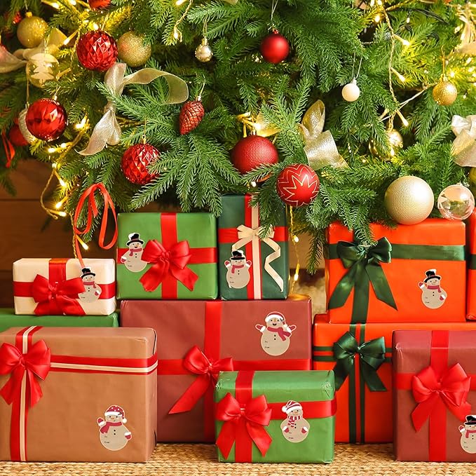 Christmas Gift Tags Stickers, 96Pcs Christmas Gift Labels Stickers, Self-Adhesive Christmas Name Tags for Xmas Gifts Wrap Presents Boxes Decoration, 2 x 3 Inch, Natural Kraft Paper Snowman Stickers