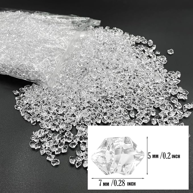Fake Ice Rocks, 5000 pcs 5 * 7 mm Acrylic Ice Cubes Plastic Crystals Fake Crushed Ice Rocks Acrylic Gems for Vase Fillers Party Decor