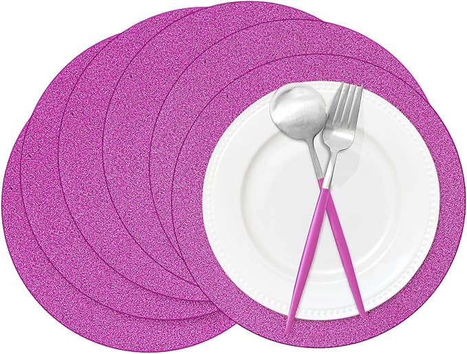 50 Pieces Hot Pink Glitter Paper Place Mats Sparkle 14'' Round Disposable Table Mats Hot Pink Doilies for Wedding Banquet Birthday Party Home Dining Table Decor