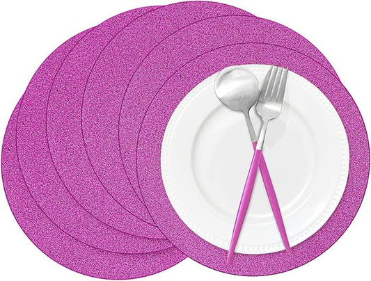 50 Pieces Hot Pink Glitter Paper Place Mats Sparkle 14'' Round Disposable Table Mats Hot Pink Doilies for Wedding Banquet Birthday Party Home Dining Table Decor