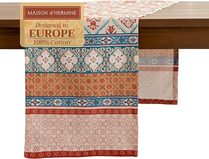 Maison d' Hermine Table Runner 100% Cotton Single Layer Table Runners 72 inches Long for Thanksgiving Christmas Decorations Home Kitchen Dining Party Wedding (Romane, 14.5" x 72")