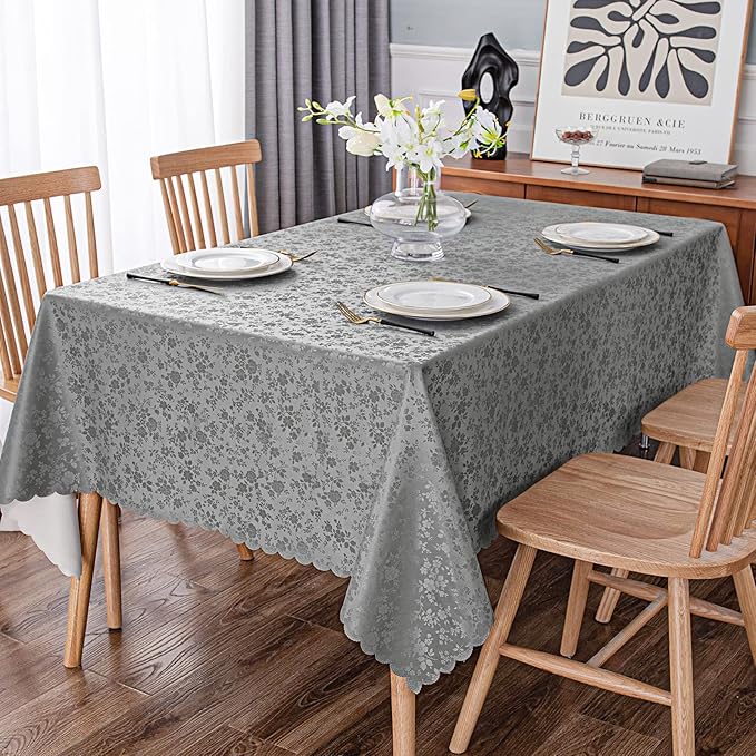 Smiry Rectangle Table Cloth, Waterproof Heavy Duty Vinyl Tablecloths, Wipeable Washable Table Cover for Kitchen and Dining Room (Grey, 60" X 120")