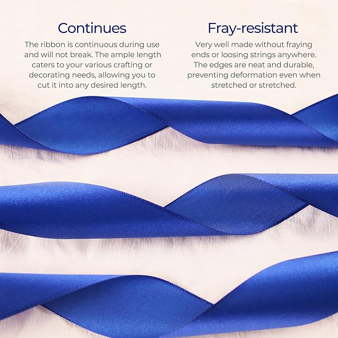 Dark Royal Blue Satin Ribbon 3/8 inch X Continuous 100 Yards, Single Face Polyester Ribbon Perfect for Gift Wrapping, Flower Bouquet, Wedding Decor, Crafts, Bow Making, Sewing and More