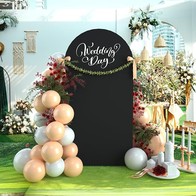 bricia Wedding Arch Backdrop Stand Cover, 5FT Double Sided Stretchy Arch Cover Fitted Wedding Birthday Party Banquet Decoration (Black 60''Lx25.2''W)