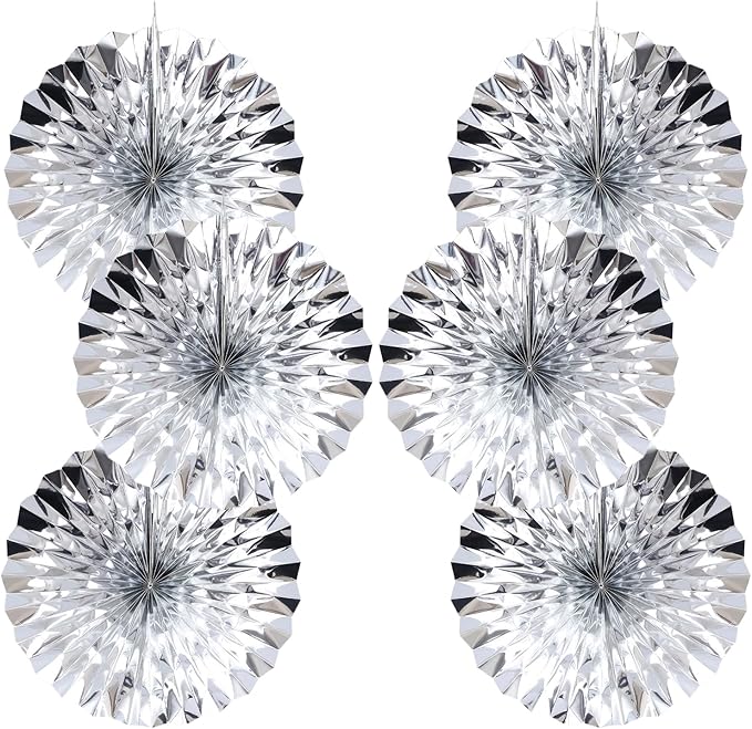 Silver Birthday Decorations,DIY Silver Paper Fans Hanging Decoration ,DecoracióN De CumpleañOs para Hombre,Wedding Decorations for Party16in,Birthday Decorations for Men 30 Color DIY Set (Silver)