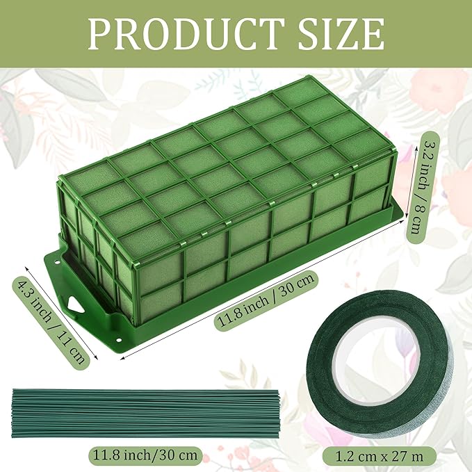 Aodaer 2 Pieces Floral Foam Cage with Floral Foam for Fresh and Artificial Flowers Rectangle Dry and Wet Flower Cage Bowl Holder for Wedding, Home and Garden Arrangement Decorations