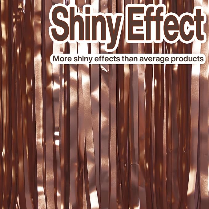 PartyWoo Foil Curtain 2 pcs, 3.3x6.6 ft Metallic Brown Tinsel, Foil Fringe Curtains, Birthday Decorations, Party, Wedding Backdrop